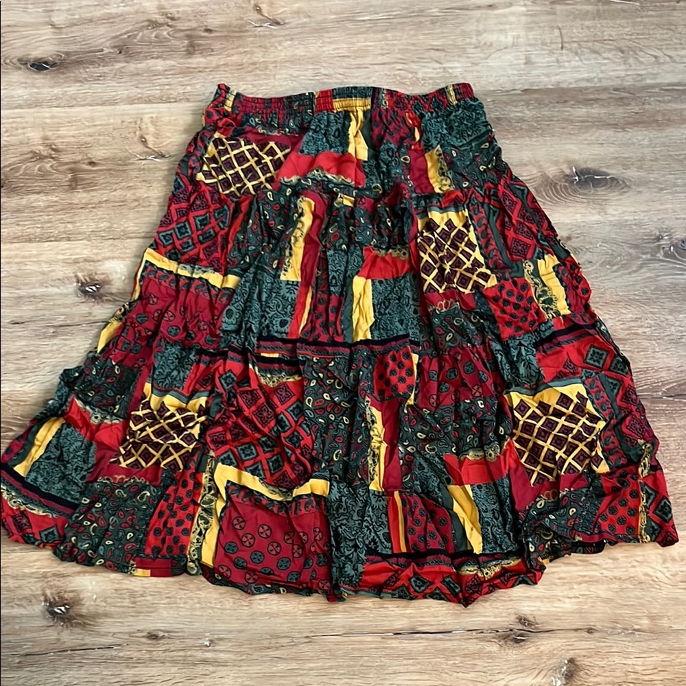 Patchwork Red and Green Women's Skirt